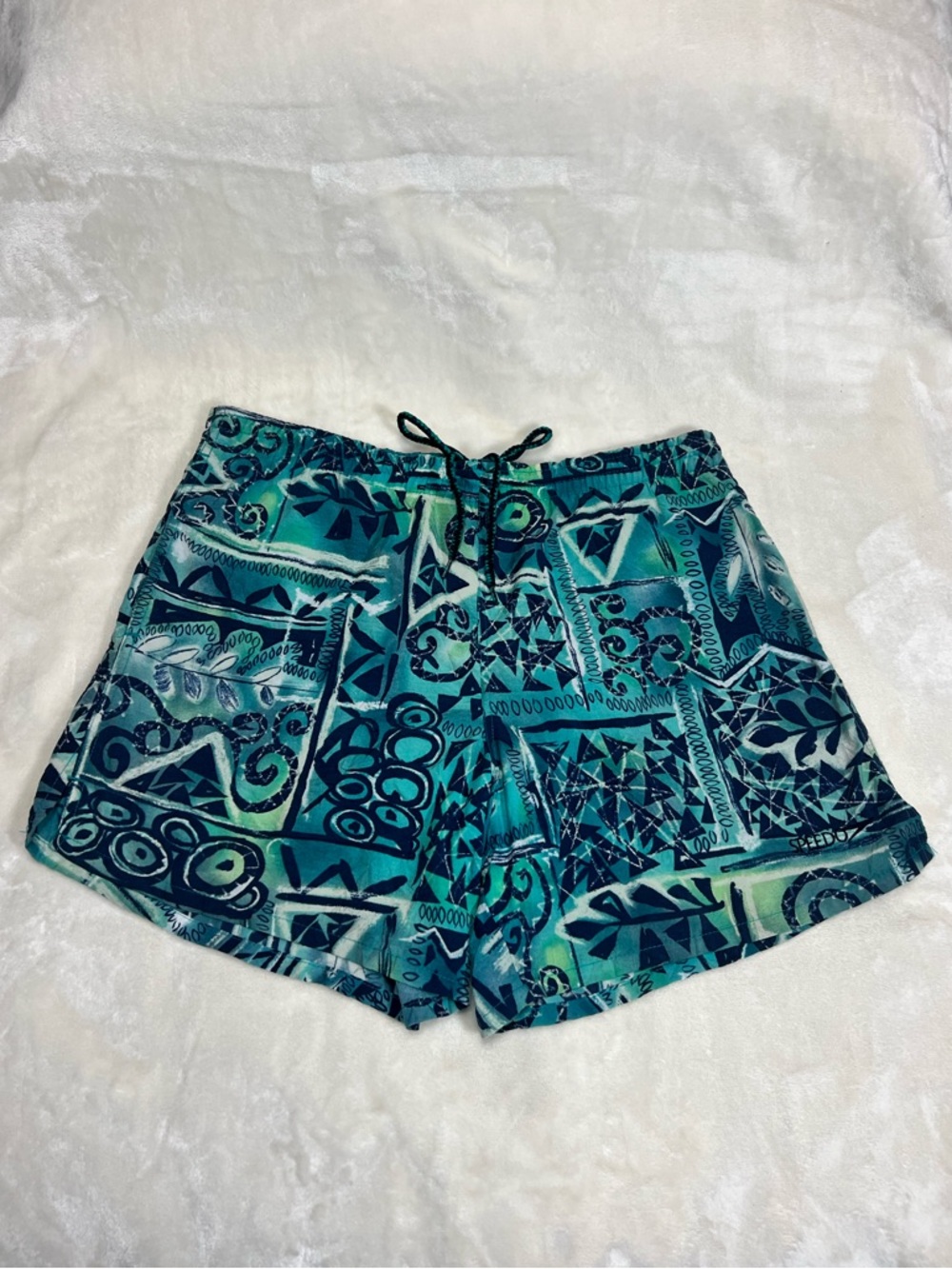 Vintage Speedo Men’s Swim Trunks 90s Y2K Mens Shorts Geometric Pattern S Blue